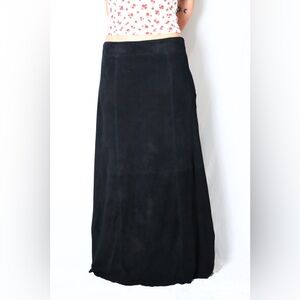 Vintage 100% Leather Suede Black velvet maxi skirt